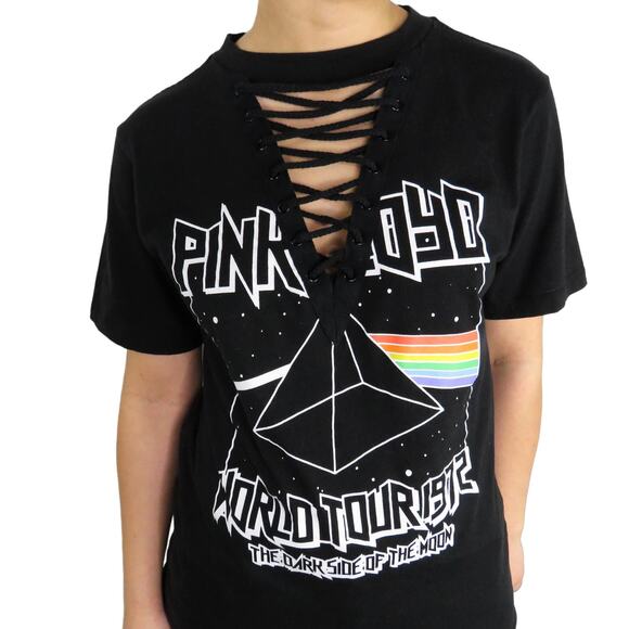 Pink Floyd Dark Side of the Moon Lace Up Corset Choker Graphic Tee T-Shirt Small - Picture 2 of 6